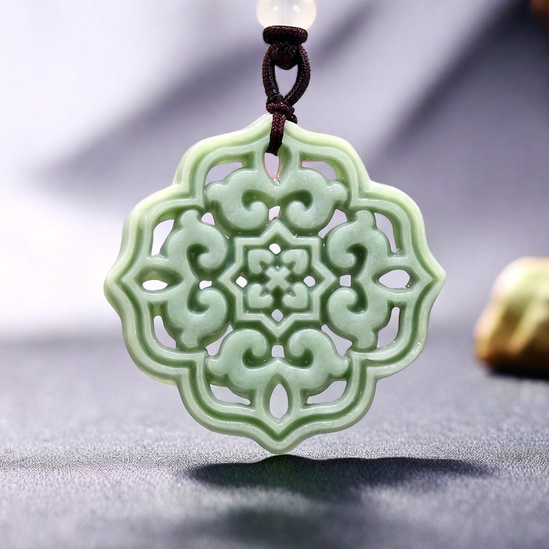 Men'S Fashion Designer - Natural Real Jade Flower Pendant Necklace