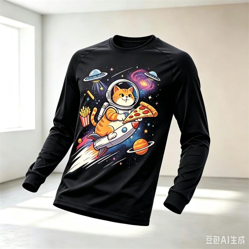 Men'S Spring Fashion - Novelty Cartoon Space Cat Astronaut Pattern