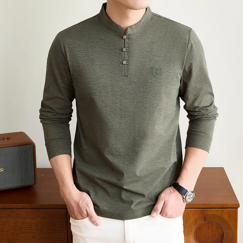 Men'S Fashion Tips - Mens Mandarin Collar Long Sleeve Tee