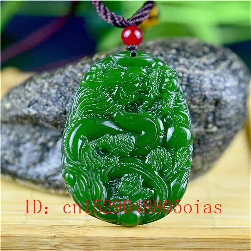 Men'S Fashion Necklaces - Natural Green Chinese Jade Dragon Pendant