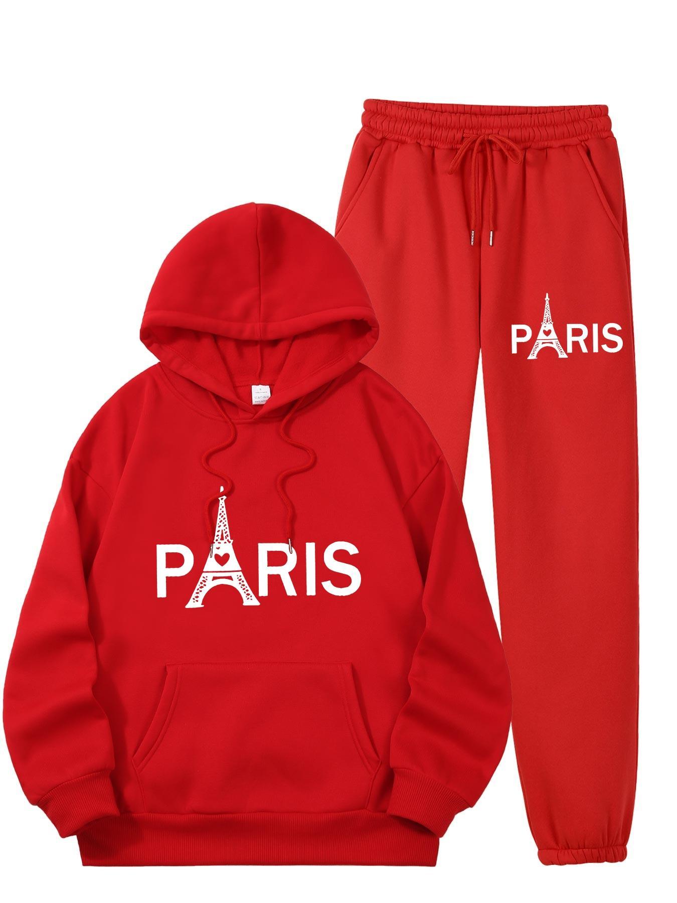 Men'S Fashion Hoodie - Ladies Paris Eiffel Tower Printed 2Pcs