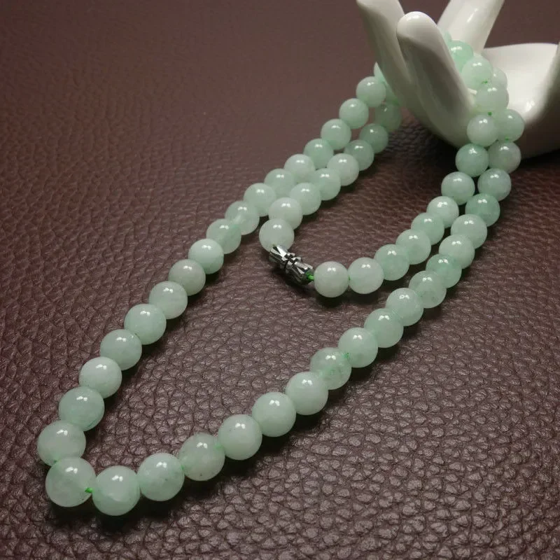 Men'S Fashion Necklaces - 8-10mm Green A Emerald Beads Necklace