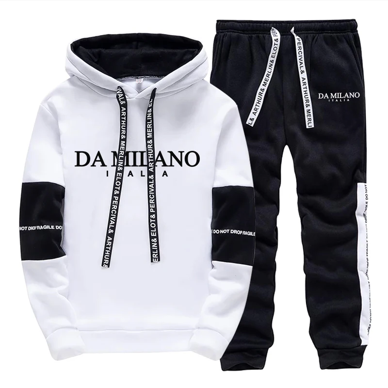Men'S Fashion Hoodie - Black White Autumn Winter Men's Tracksuit