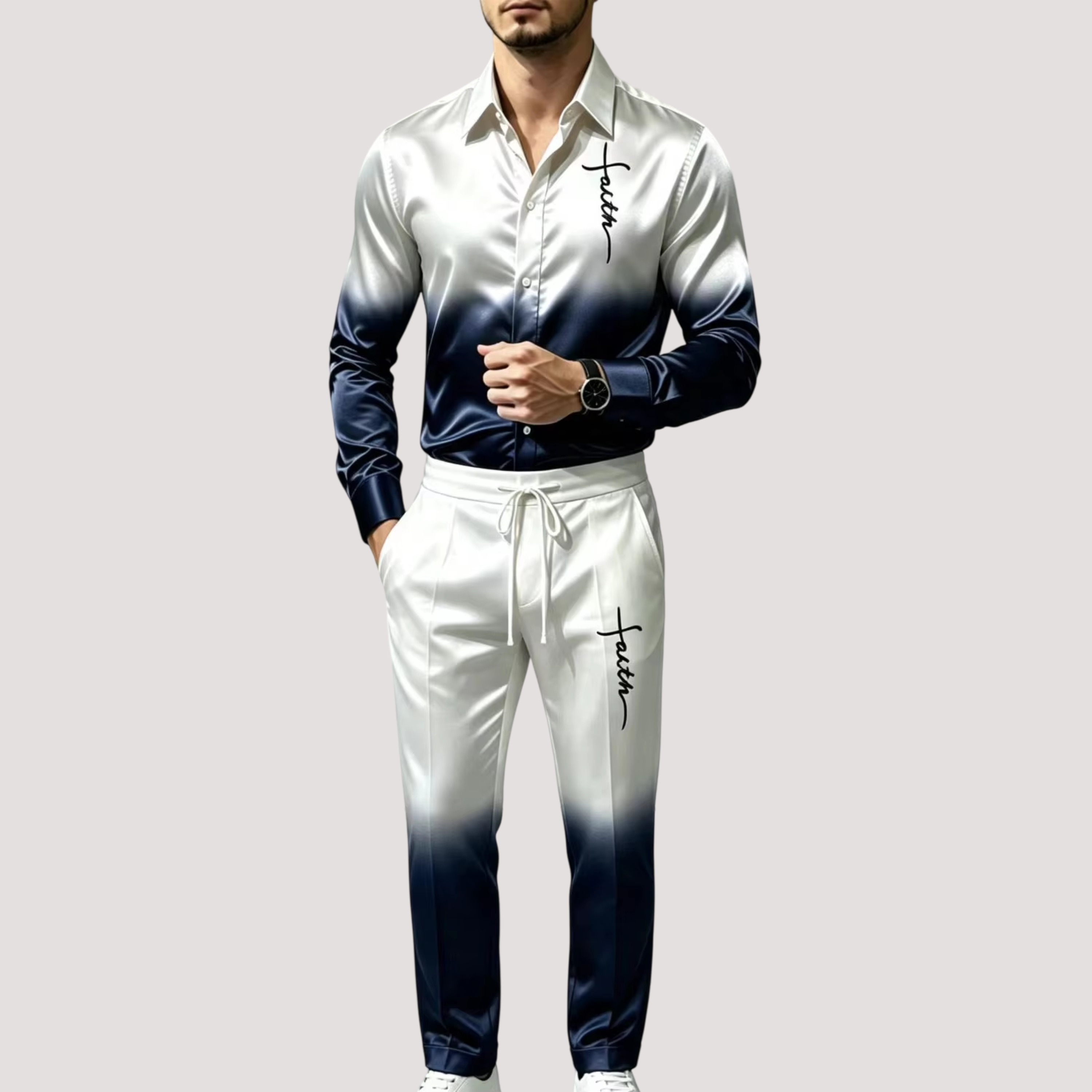 Men'S Fashion Rules - Men's Satin Silk Sports Suit Two-Piece