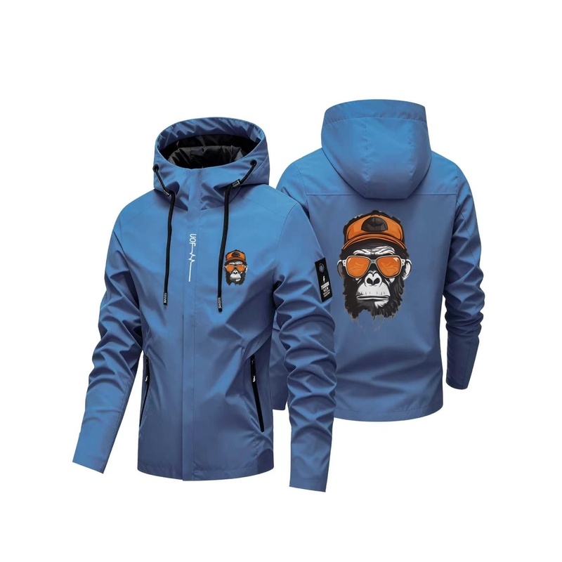 Windbreaker Men Zip - Men Cool Gorilla Sunglasses Print Hooded