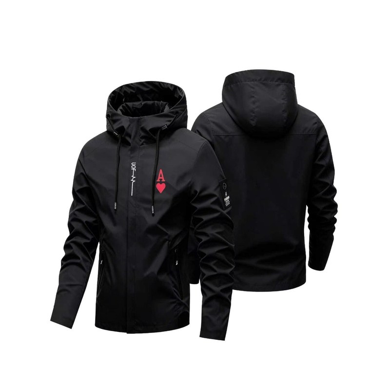 Men Ace Heart A Print Hooded J - Windbreaker Men Zip review and price