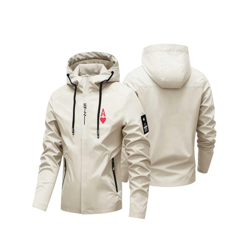 Men Ace Heart A Print Hooded J - Windbreaker Men Zip review and price