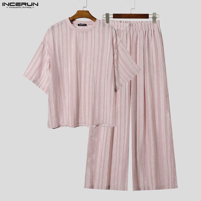 INCERUN Men's Sets Striped See - Men'S Fashion Rules review and price