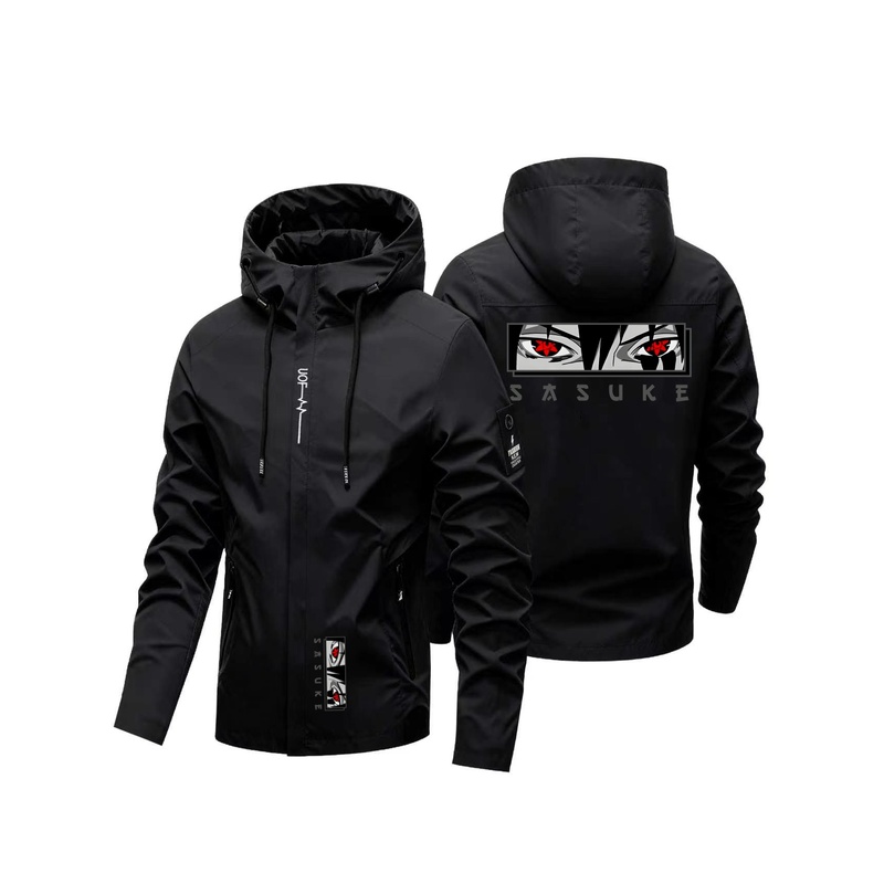 Men Anime Eyes Graphic Hooded  - Windbreaker Men Zip review and price