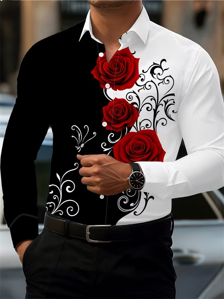 Men's Red Rose Print Long-Slee - Men'S Fashion Rules review and price