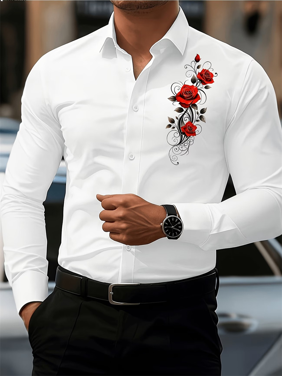 Men's Red Rose Print Long-Slee - Men'S Fashion Rules review and price