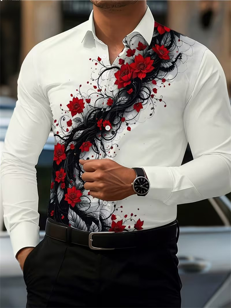 Men's Red Rose Print Long-Slee - Men'S Fashion Rules review and price